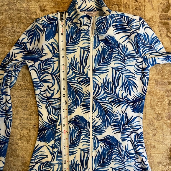 Tommy Bahama Blue and White Leaf Print Long Sleeve Zip Up XS - Picture 5 of 9